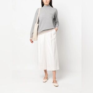 PESERICO CORDUROY CROPPED WIDE LEG PANTS with CUFF LUXURY Off White Alabaster 4
